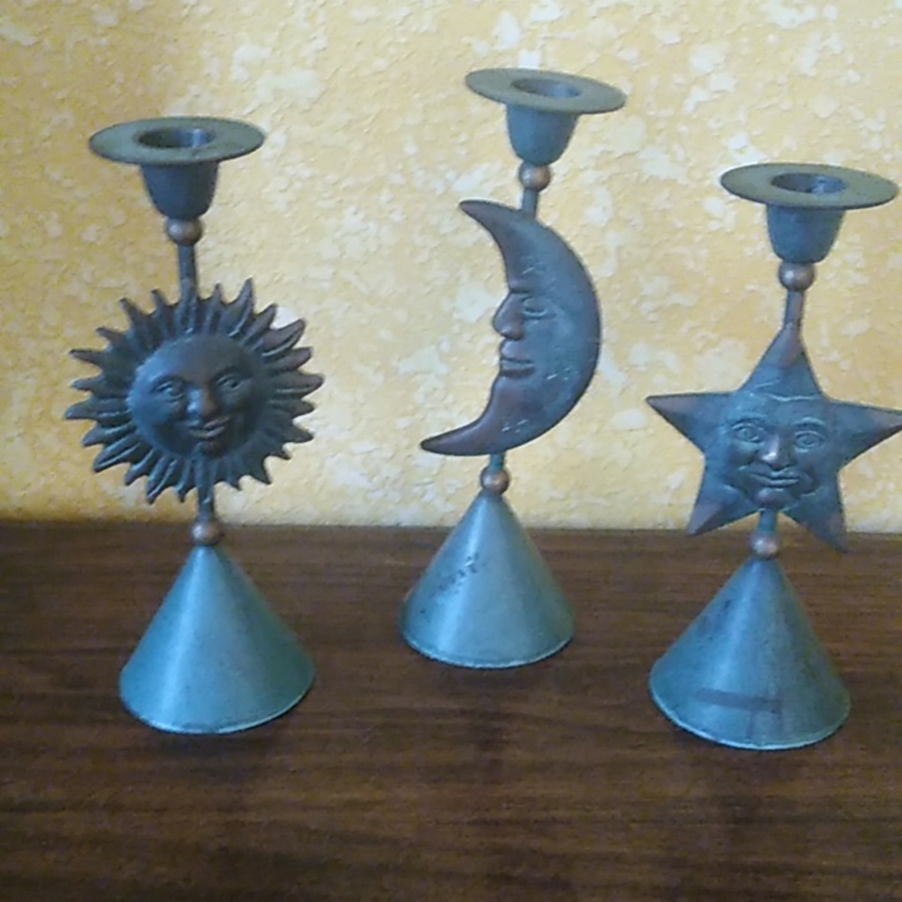 Vintage Candleholder Set - Sun, Moon & Star